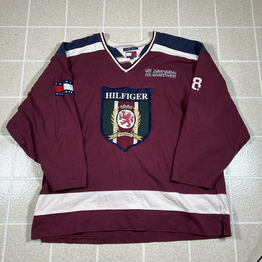 Vintage 90s Tommy Hilfiger Athletics 88 Crest Logo Hockey Jersey Size XL